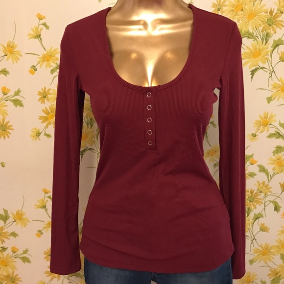 Long sleeve Rib Henley top marron size S - Picture 2 of 9